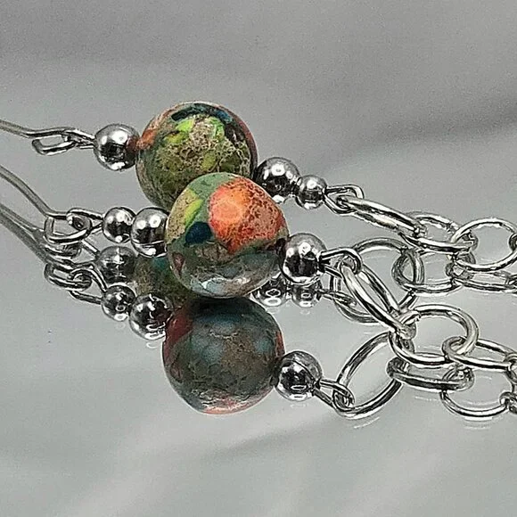 Stainless Steel Imperial Jasper and Crstal Necklace and Earimgs Set - Picture 3 of 9